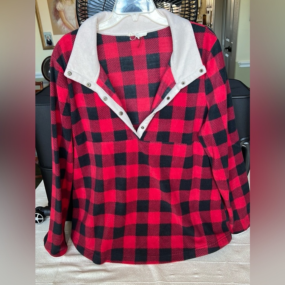 Entro Plaid Fleece Button Snap Pullover - image 1